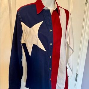Wrangler Western Texas Flag Shirt 🇺🇸 Red White Blue Star Rodeo Americana